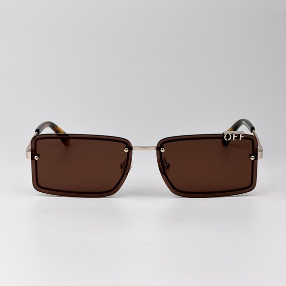 Off-White TAMPA Women Sunglasses Gold Brown Rectangular | Model OERI13N 7664 - Picture 1 of 11